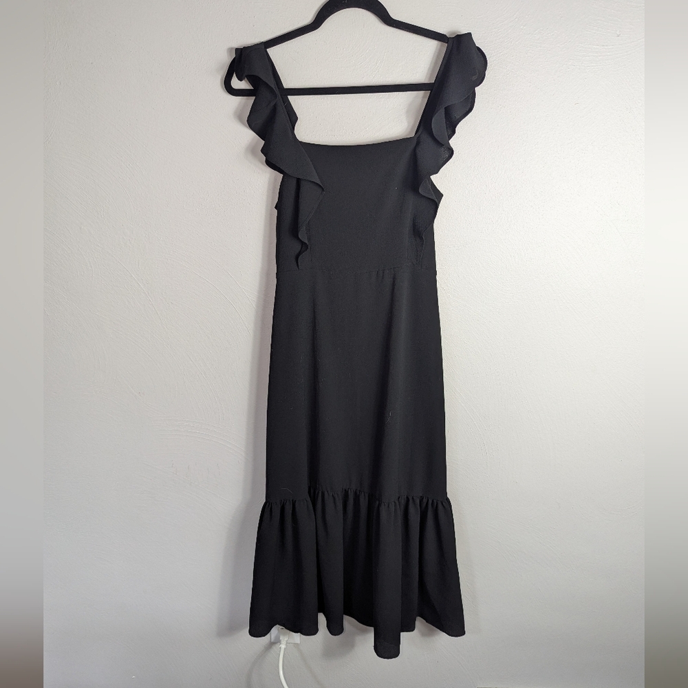 XS BCBG Paris Black Ruffle Midi Dress